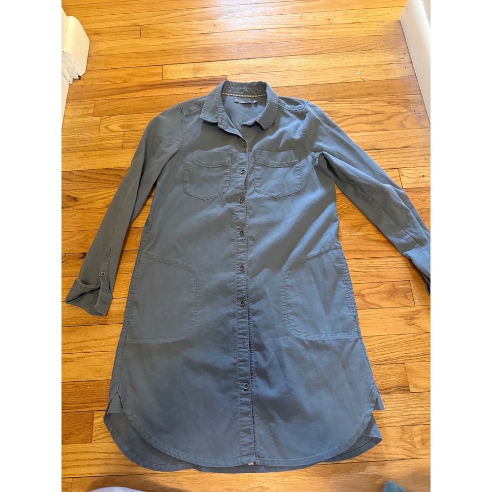 Prana Womens Small Blue Grey Long Sleeve Button Down Shirt‎ Dress Pockets Tunic